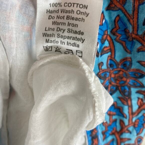 Victoria Dunn Folly Dress Size XS Rosa White Blue Blockprint Midi *no belt - Picture 10 of 12